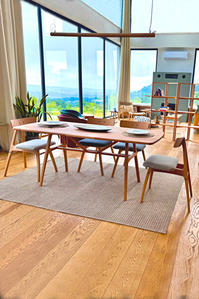 unboxdeco 6 Kişilik Slim Masif Kayın Ahşap Masa Takımı, 6 Adet Slim Kayın San...