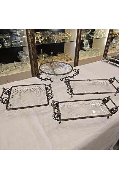 AlyaHomeAksesuar Antique Metal Leg Glass Presentation Set | Stylish Presentation and Serving Set