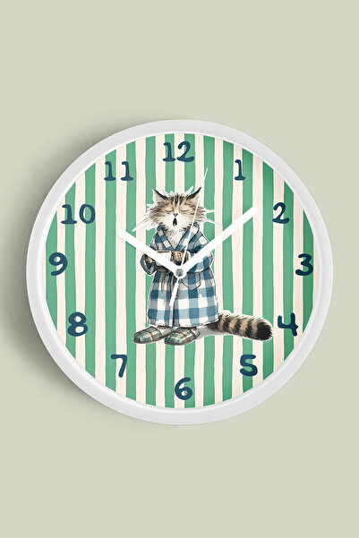 JHAAR ساعة حائط حديثة لغرفة الأطفال بتصميم قطة - 30 سم - هيكل أبيض مع واجهة ز...