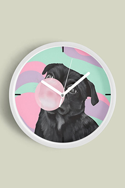 JHAAR Ceas de perete modern cu tematică cățeluș drăguț - 35 cm - Carcasă albă...