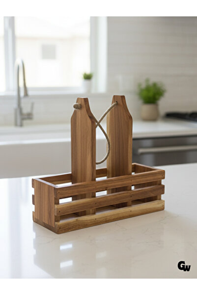 GOLDENWOODEN Ahşap Doğal 3Lü Yağdanlık ve Sosluk Altı(KİRAZ)(1 ADET)