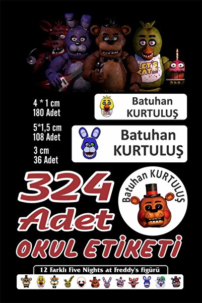 Vice isim Baskılı Defter Kalem Okul Etiketi ( 324 Adet Five Nights at Freddy'...