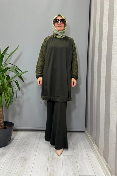 MissWhence Tunic with Fabric and Embroidery Detail on the Sleeves Green 38040