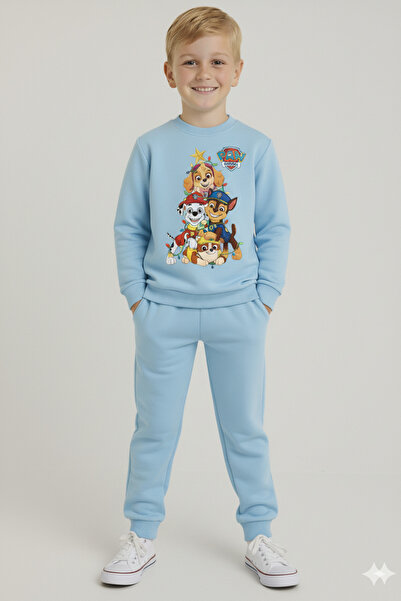 LİTTLE TORTOİSE Boy's Christmas New Year Printed 3 Thread Fleece-Lined Winter Sweatshirt / Tracksuit Set