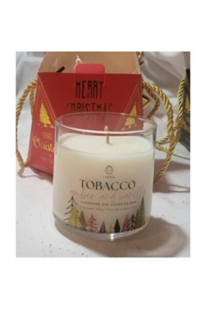 Liona Glass Jar Candle, 180 g - Tobacco, Amber & Vanilla (Christmas label)