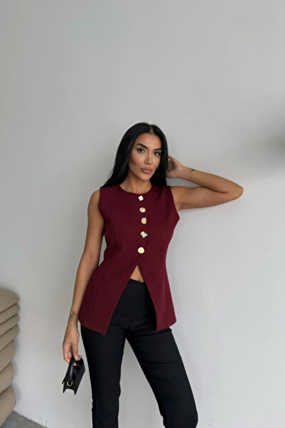 GENCULUS Gold Button Detail Vest Burgundy