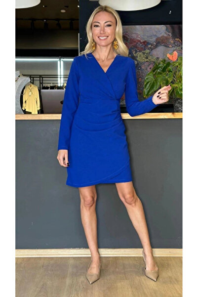 GENCULUS Women's Long Sleeve V Neck Double Breasted Mini Dress