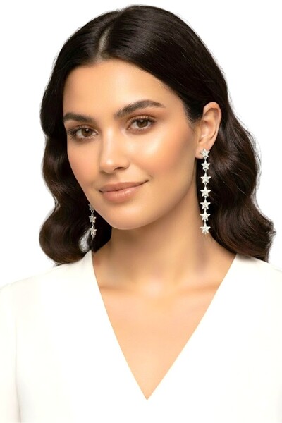 Dorvina Brass Women's Earrings with Zircon Stone Dangle Star Model Silver Color |   Stylish and Durable Jewelry