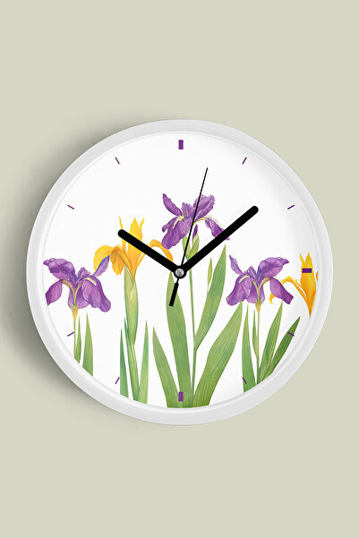 JHAAR Ceas de perete modern cu flori abstracte - 30cm - Carcasă albă cu sticl...