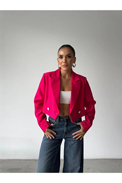 GENCULUS Arkai Pearl Button Detail Crop Jacket Fuchsia