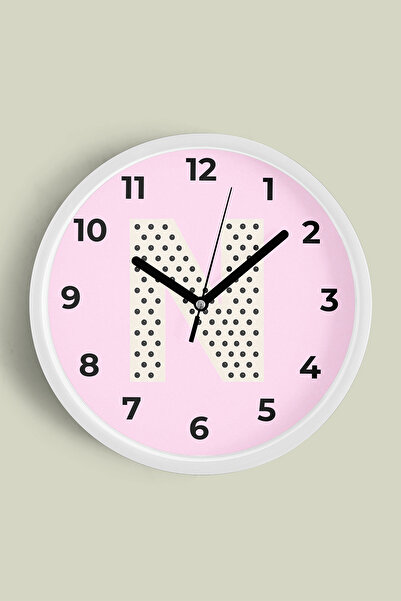 JHAAR Ceas de perete pentru camera fetelor cu litera N - 30cm - Carcasă albă ...