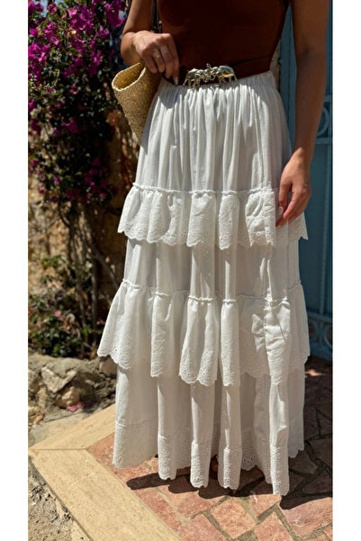 GENCULUS Layered Pleated Skirt Ecru