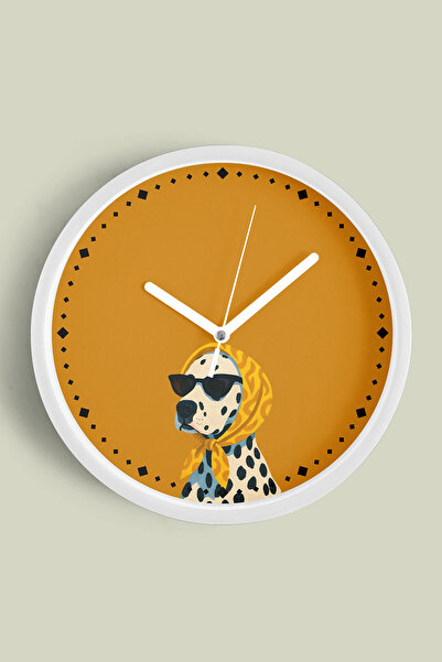 JHAAR ساعة حائط بتصميم عصري على شكل كلب دلماسي - 42 سم - هيكل أبيض مع زجاج أم...