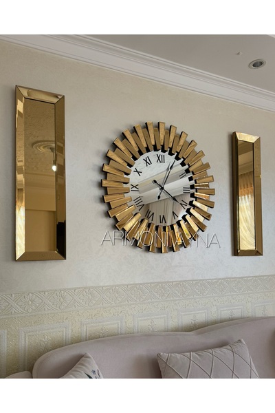 Armoni 3’lü 83 cm Piyano Saat ve 25*90 cm Gold İkili Ayna Set