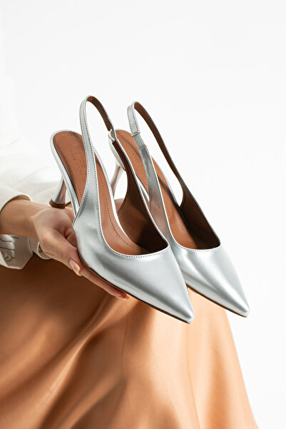 Parparastil Arya Women's Silver Thin Heeled Slingback Stylish Heeled Shoes