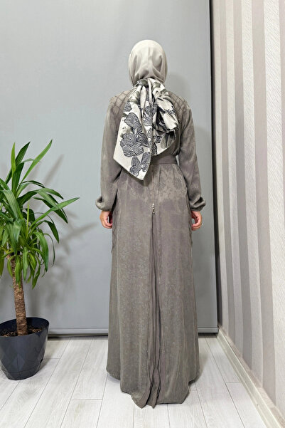 MissWhence Zipper Detailed Jacquard Cupra Silk Dress Gray 38835