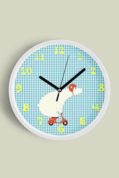 JHAAR Ceas de perete pentru camera copiilor cu ursul călărind o trotinetă - 4...