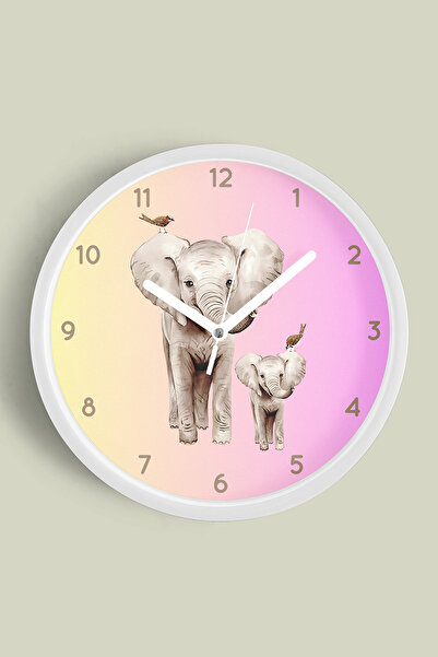 JHAAR ساعة حائط حديثة بتصميم الفيل اللطيف - 30 سم - هيكل أبيض مع زجاج أمامي -...