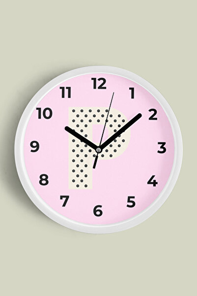 JHAAR Ceas de perete pentru camera fetelor cu litera P - 42cm - Carcasă albă ...