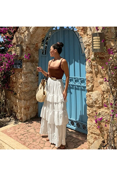 GENCULUS Layered Pleated Skirt Ecru