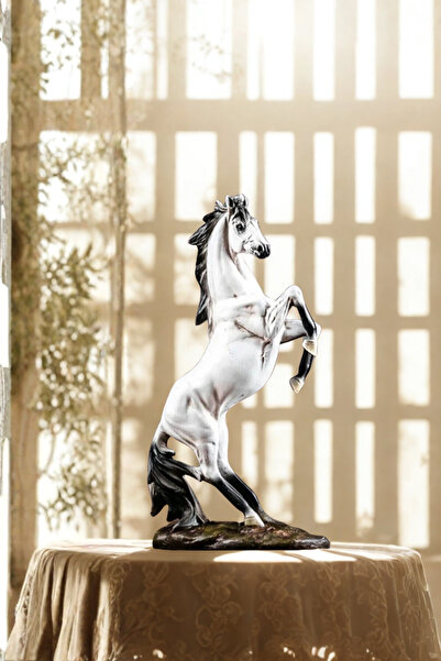 Hanlar Home Beyaz Dekoratif Şahlanan At - Ofis ve Ev Hediyelik