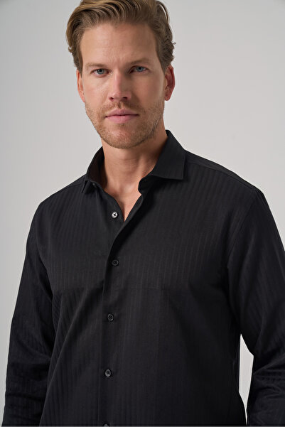 Morven Men's Black Trend Slim Fit Italian Collar Shirt