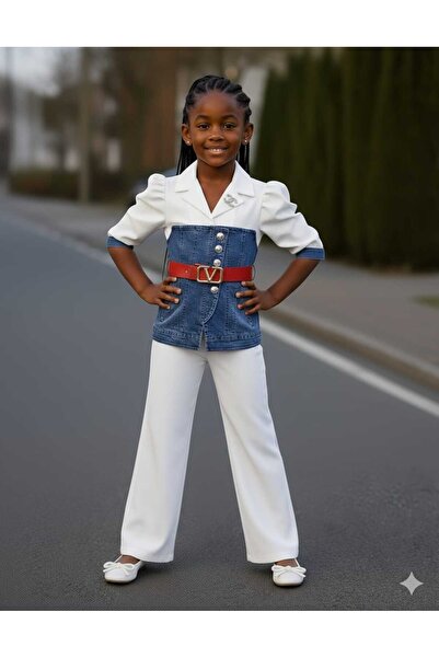 By Feyza Kids Collection Girl's Jeans Paneled Belt Set