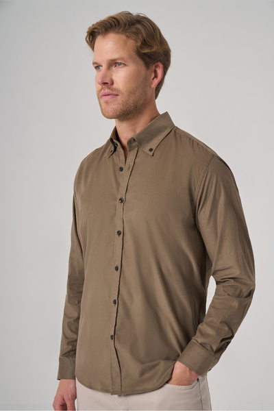 Morven Men's Khaki Cotton Trend Dynamic Fit Buttoned Collar Shirt
