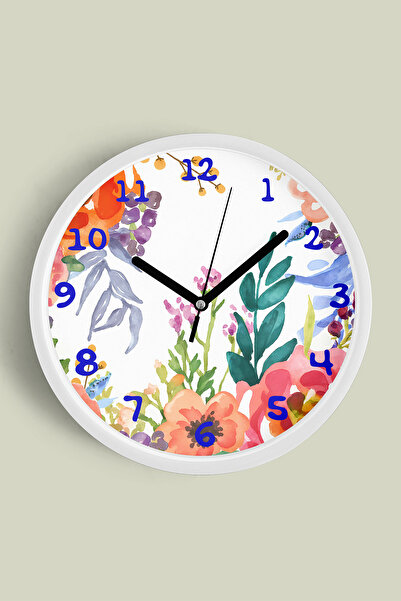 JHAAR Ceas de perete modern cu flori abstracte - 35cm - Carcasă albă cu sticl...