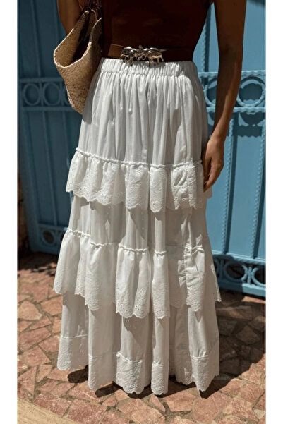 GENCULUS Layered Pleated Skirt Ecru