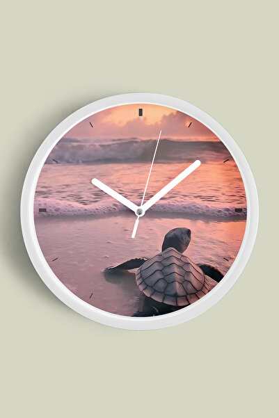 JHAAR ساعة حائط حديثة بتصميم السلحفاة البحرية - 35 سم - هيكل أبيض مع واجهة زج...