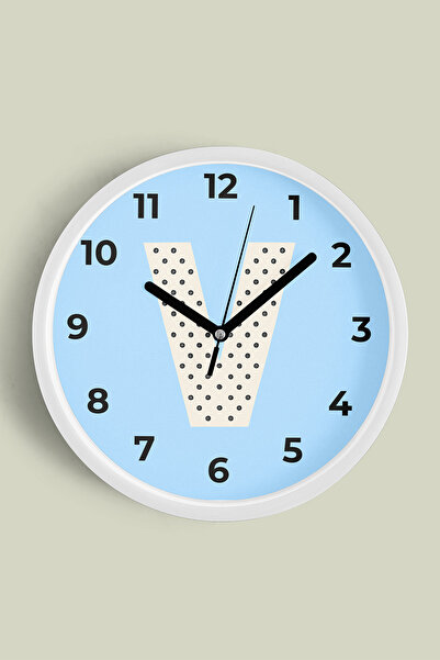 JHAAR ساعة حائط للرجال بحرف V - 30 سم - هيكل أبيض مع واجهة زجاجية - آلية صامتة