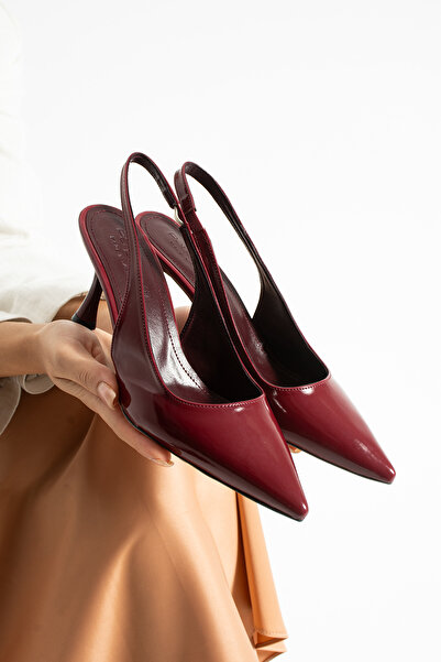 Parparastil Arya Women's Burgundy Thin Heeled Slingback Stylish Heeled Shoes
