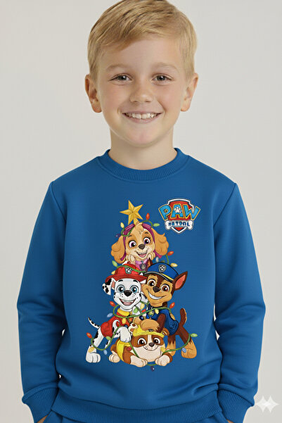 LİTTLE TORTOİSE Boy's Christmas New Year Printed 3 Thread Fleece-Lined Winter Sweatshirt / Tracksuit Set