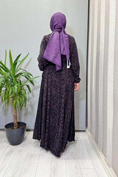 MissWhence Floral Patterned Cupra Silk Dress Purple 38829