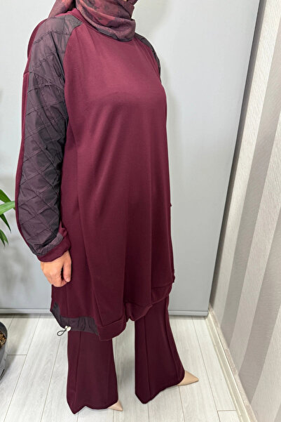 MissWhence Tunic with Fabric and Embroidery Detail on the Sleeves Burgundy 38040