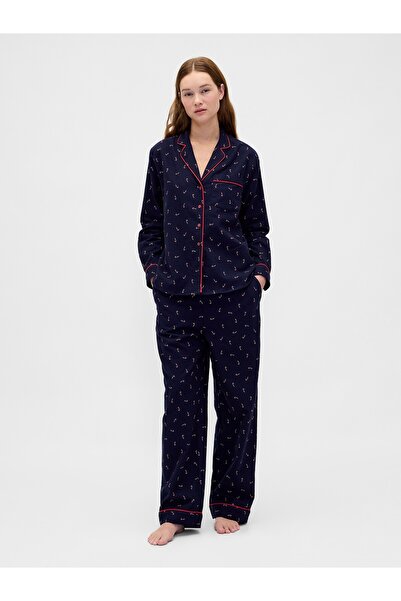 GAP Kadın Lacivert Softest Flannel Pijama Takımı