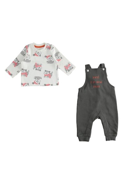 İDO I Do - Baby Boy Top and Romper Set, 4.5189, White/Grey, 62-68 cm