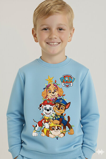 LİTTLE TORTOİSE Boy's Christmas New Year Printed 3 Thread Fleece-Lined Winter Sweatshirt / Tracksuit Set