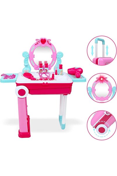 Generic Beauty Playset 2 in 1 Vanity Mirror Makeup Suitcase Trolley, With Lights & Sound - Multicolour