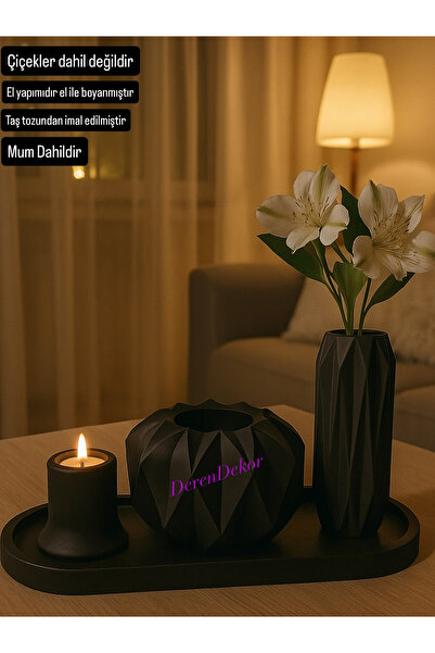 DEREN Dekoratif Biblo Vazo Tepsi Set Aksesuar Hediyelik Ev yaşam Ofis