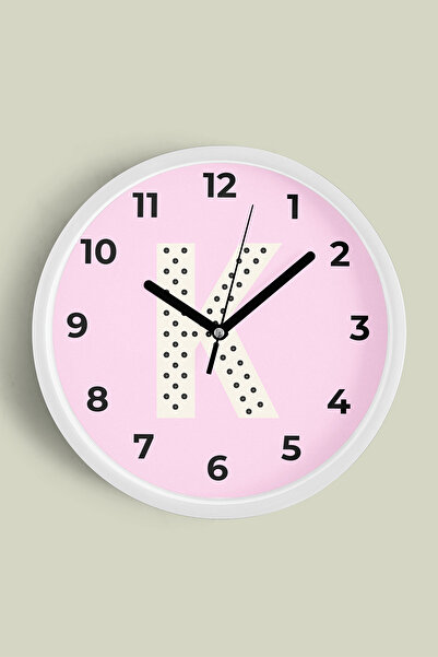 JHAAR Ceas de perete pentru camera fetelor cu litera K - 42cm - Carcasă albă ...