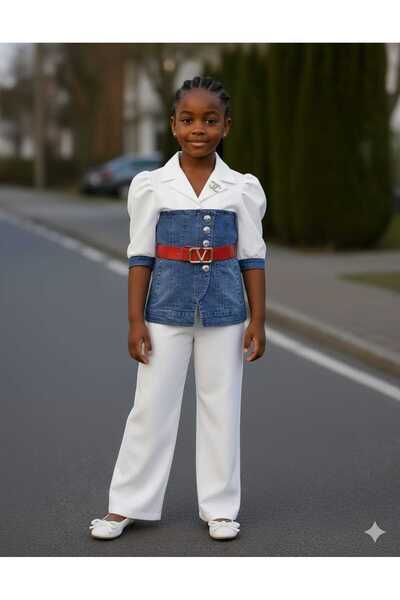 By Feyza Kids Collection Girl's Jeans Paneled Belt Set