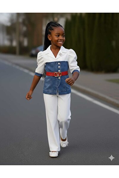 By Feyza Kids Collection Girl's Jeans Paneled Belt Set