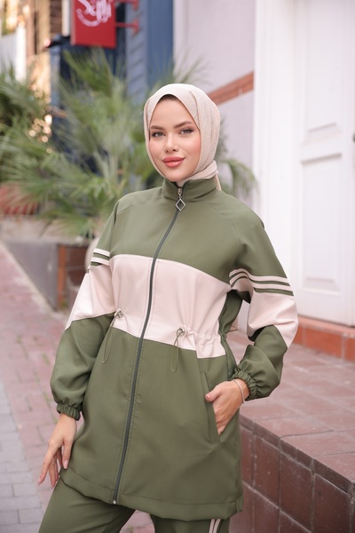 Ryzi Moda Women's Hijab Tracksuit Set Zippered Double Set