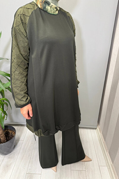 MissWhence Tunic with Fabric and Embroidery Detail on the Sleeves Green 38040