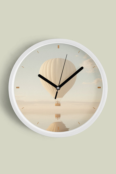 JHAAR ساعة حائط حديثة بتصميم منظر بالونات مهدئ - 35 سم - هيكل أبيض مع زجاج أم...