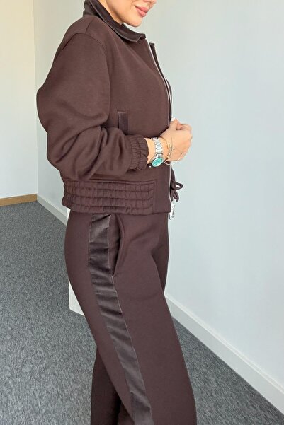 Suziş Brown Inside Shar Fleece-Lined Ket Pants Tracksuit Set Key36904