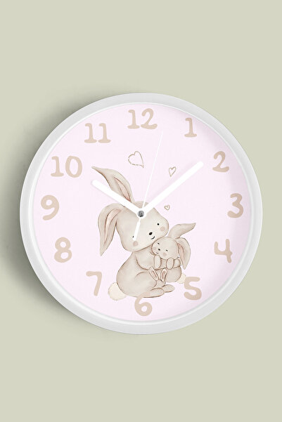 JHAAR Sevimli Tavşan Temalı Çocuk Odası Modern Duvar Saati - 30cm - Önü Camlı...