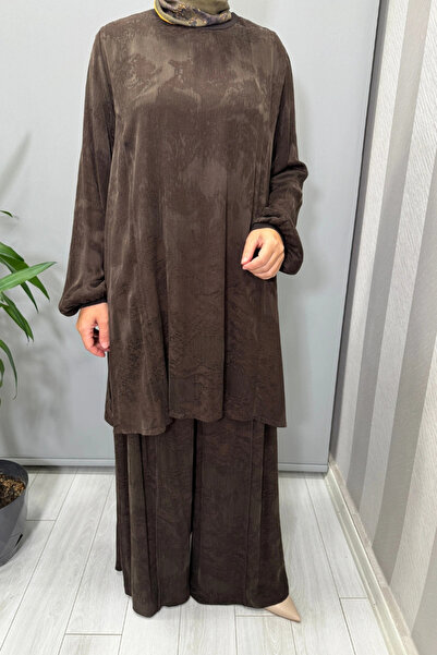 MissWhence Cupro Jacquard Tunic Set Brown 38010